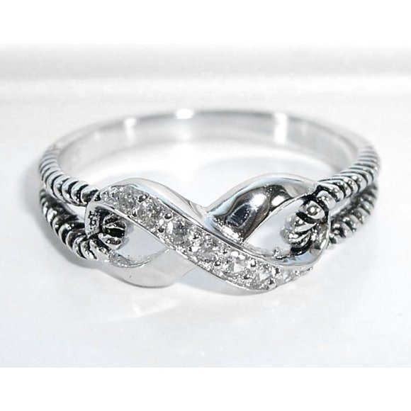 925 STERLING SILVER Infinity Cubic Zirconia Ring - Picture 3 of 16